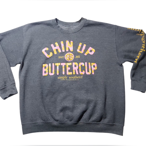 Simply Southern Sweaters - Simply Southern Gray Graphic Pull Over Sweatshirt Size Large